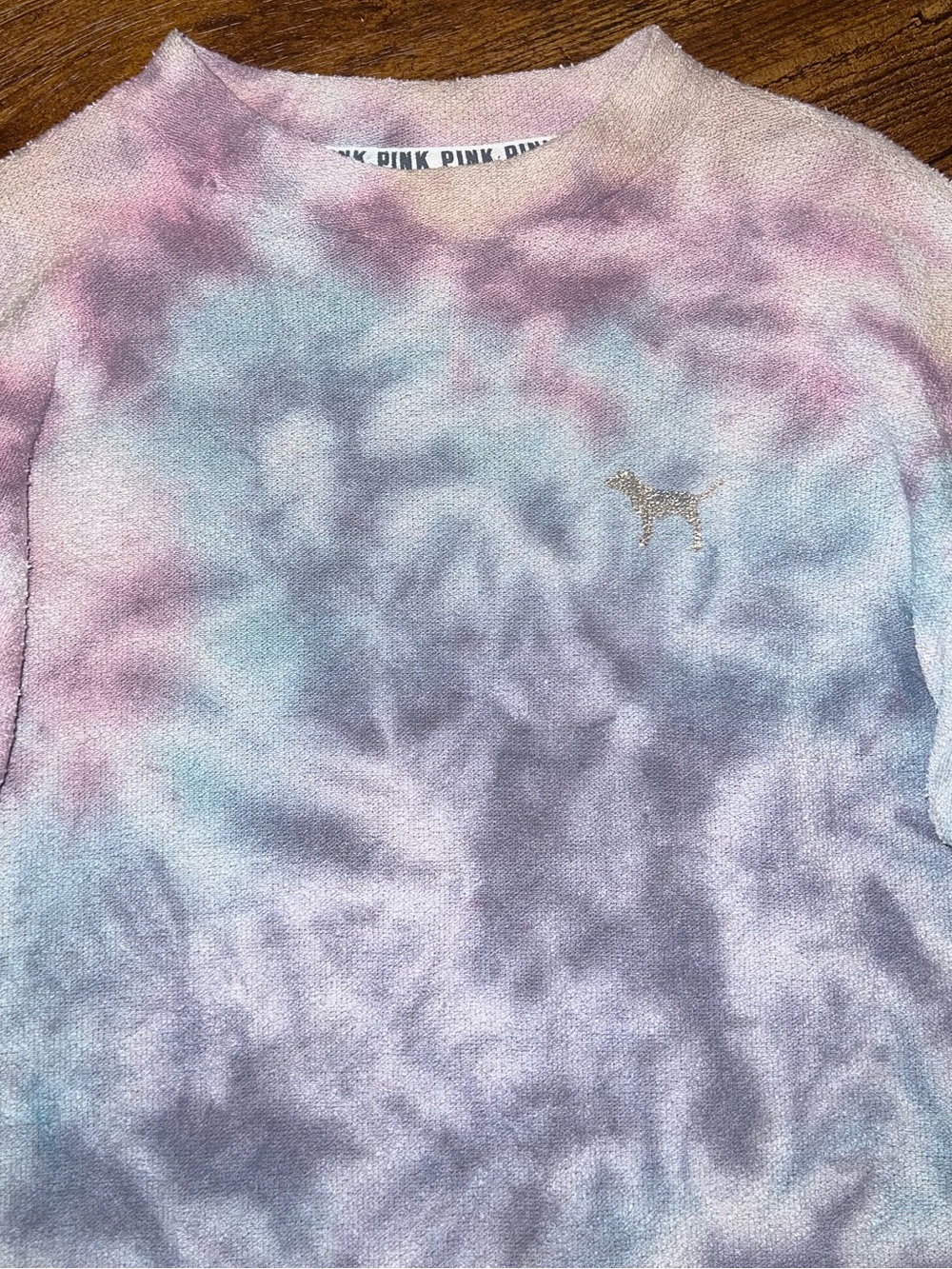 PINK Victoria's Secret Pastel Tie Dye Pullover Crewneck Terry Cloth Y2K Size M - Picture 2 of 7